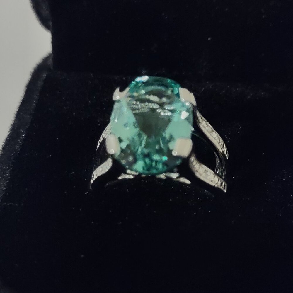 Stunning 5.5 Carat Green Oval Amethyst & Diamond Ring
